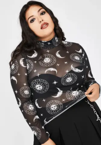 Plus Size Dolls Kill x The Craft Celestial Print Mesh Top