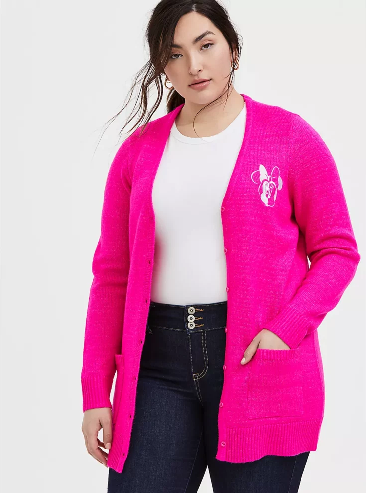 DISNEY MINNIE MOUSE NEON PINK EMBROIDERED CARDIGAN