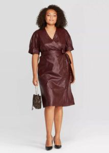 Leather V-Neck Midi Dress