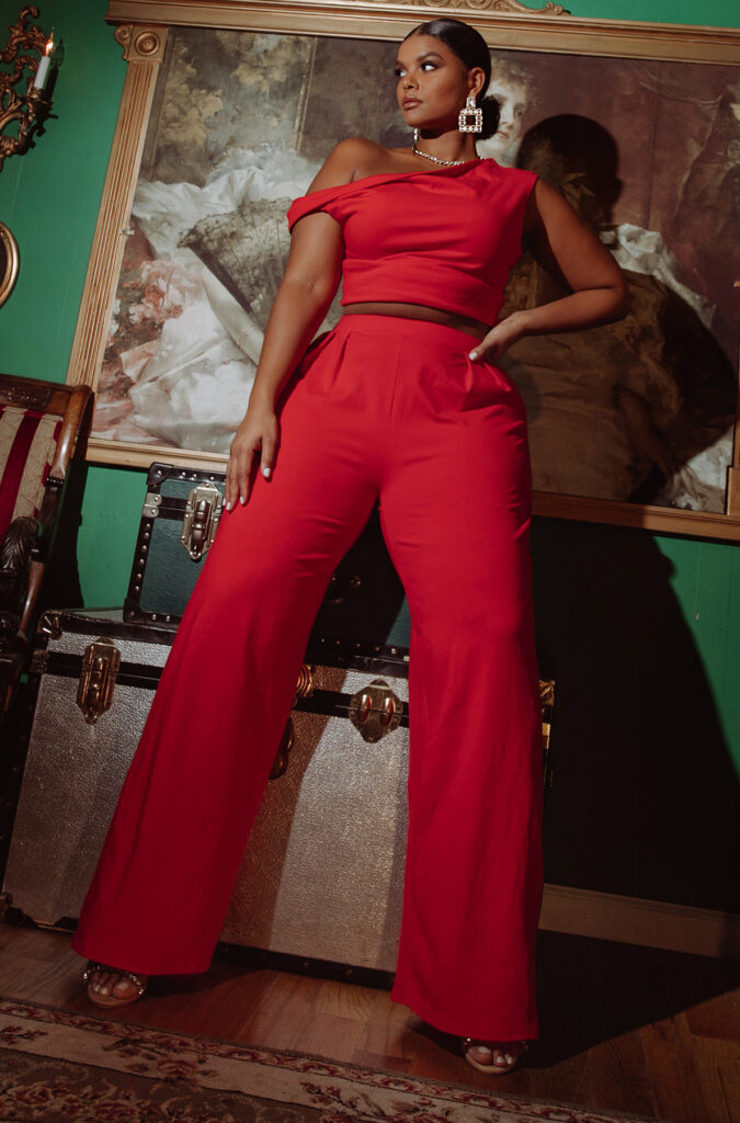 REBDOLLS FIND YOUR LOVE PLEATED WIDE LEG PANTS and Crop Top
