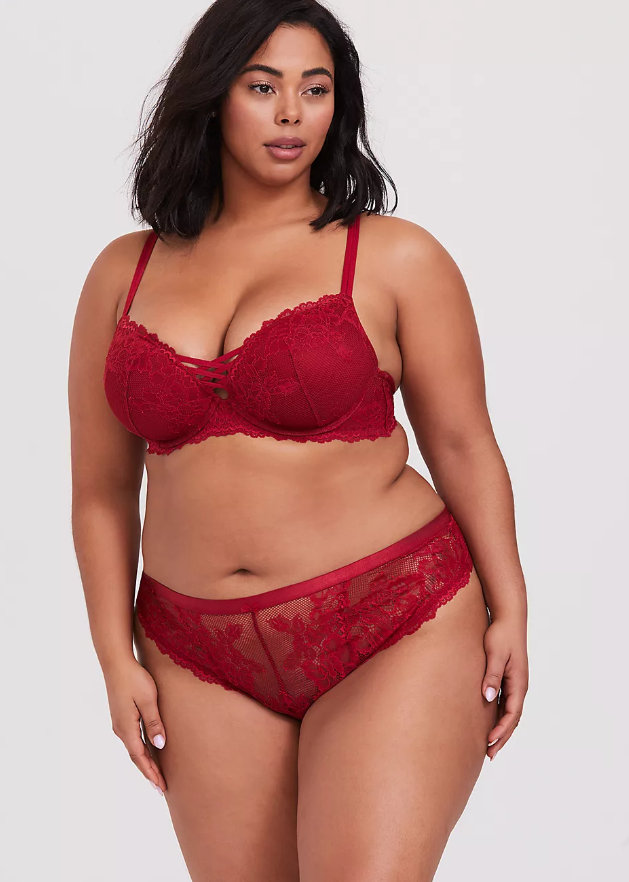 RED LACE CORSET PUSH UP PLUNGE BRA