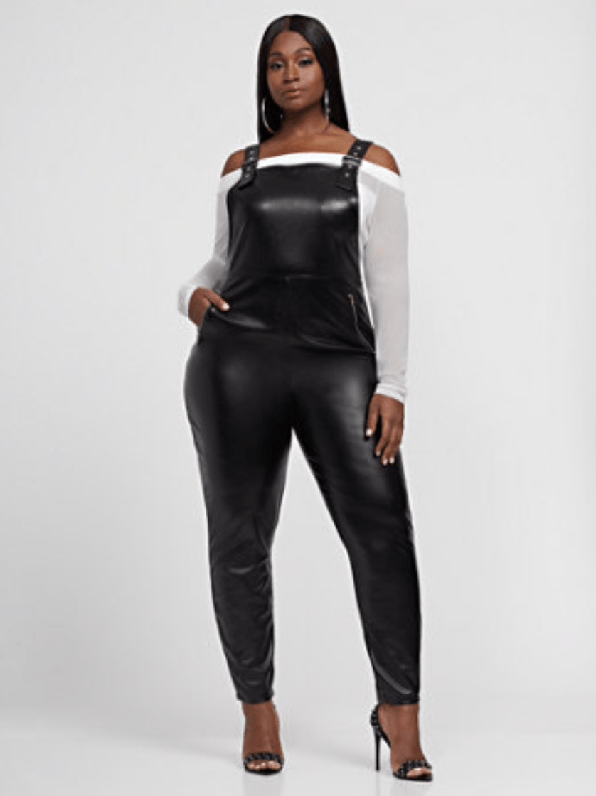 Plus Size Leather Overalls