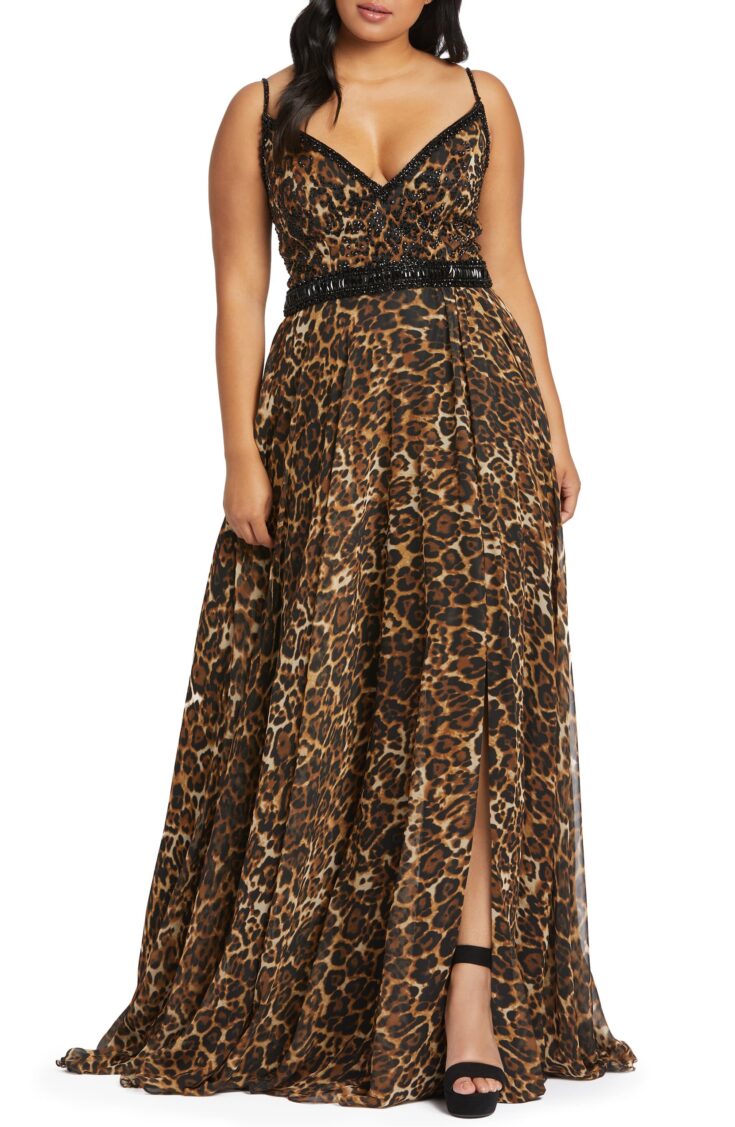 Cheetah Print Chiffon Prom Dress by Mac Duggal