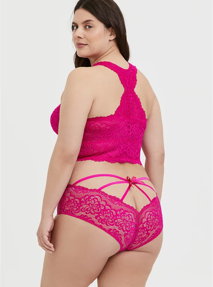 NEON PINK LACE CAGED HIPSTER PANTY
