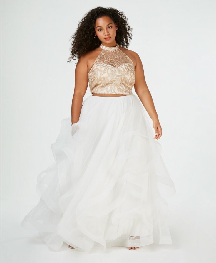 Say Yes to the Prom Trendy Plus Size Embroidered 2 Pc. Gown