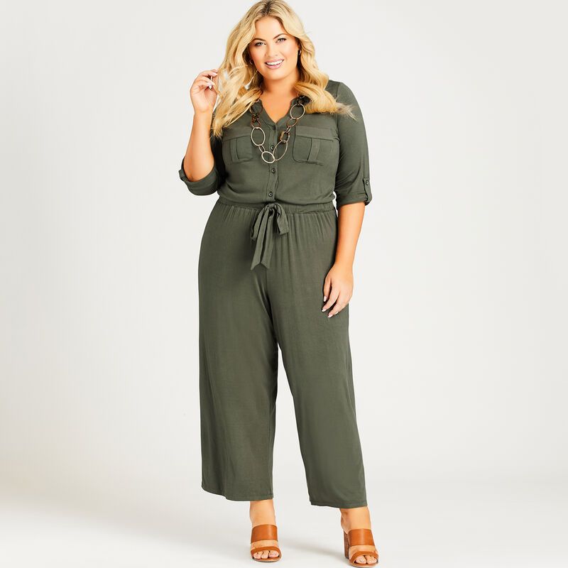 Plus Size BUTTON FRONT JUMPSUIT at Avenue