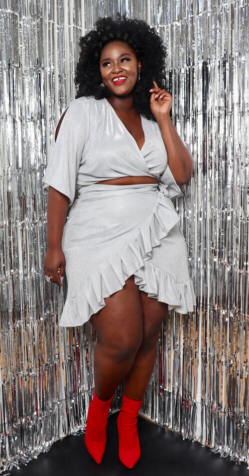 Plus Size Fashion with the Designer Christian Omeshun-Nina Glimmer Wrap Set