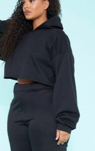 RECYCLED PLUS BLACK CROP HOODIE