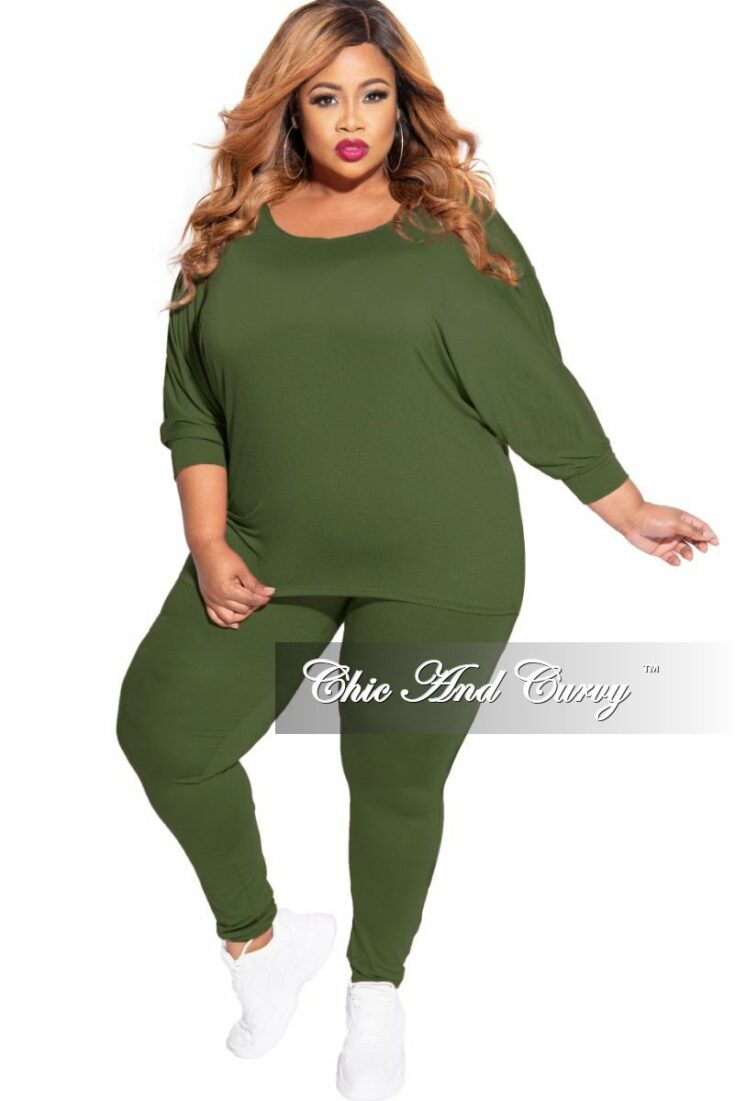 Plus Size 2 Piece Top and Legging Set in Olive