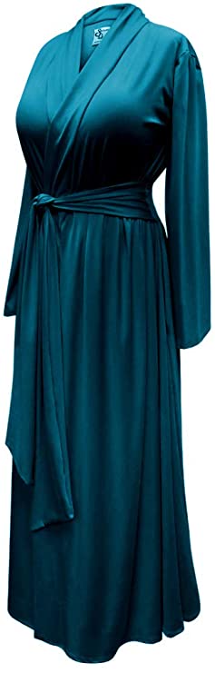 Plus Size Teal Blue Retro Robe in Cotton Rayon and Brushed Jersey with Attached Belt