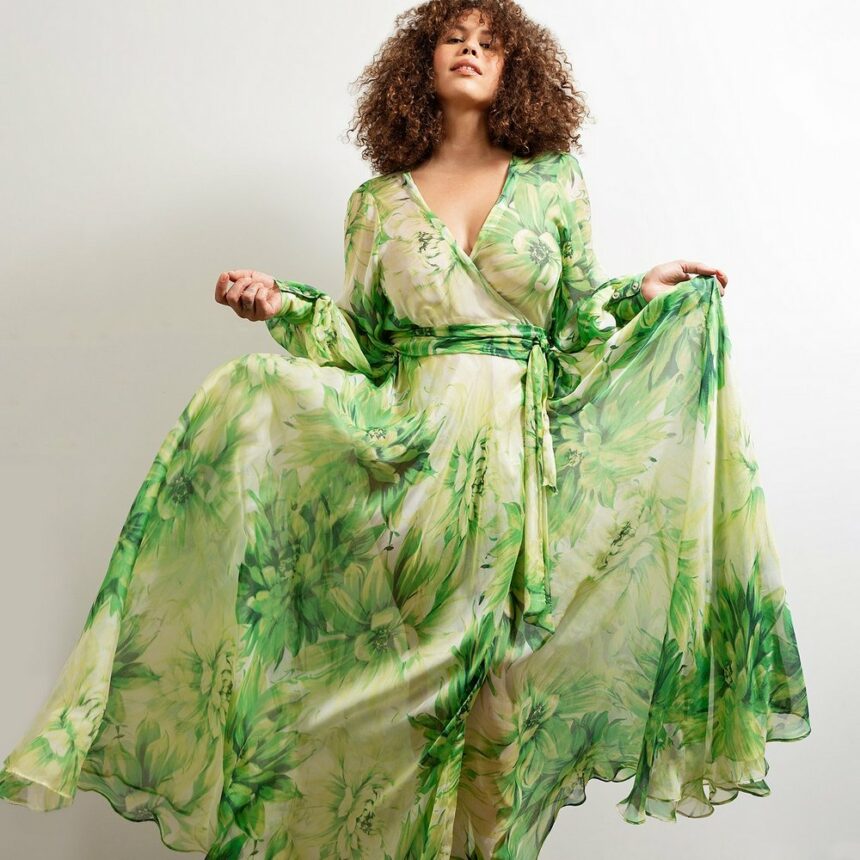 2023 Summer Women's Maxi Dress Sweet Girly Sexy Green Lace
