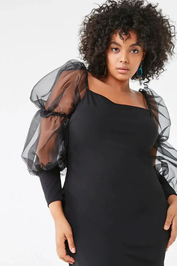 Plus Size Organza Sleeve Dress