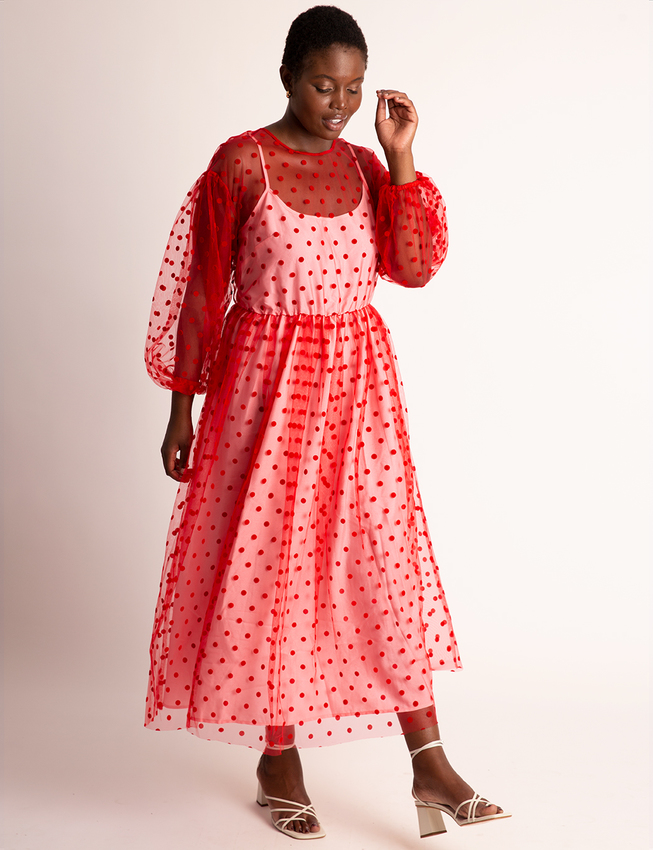 Sheer Dot Maxi With Puff Sleeves