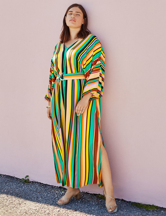 Striped Belted Maxi Dress