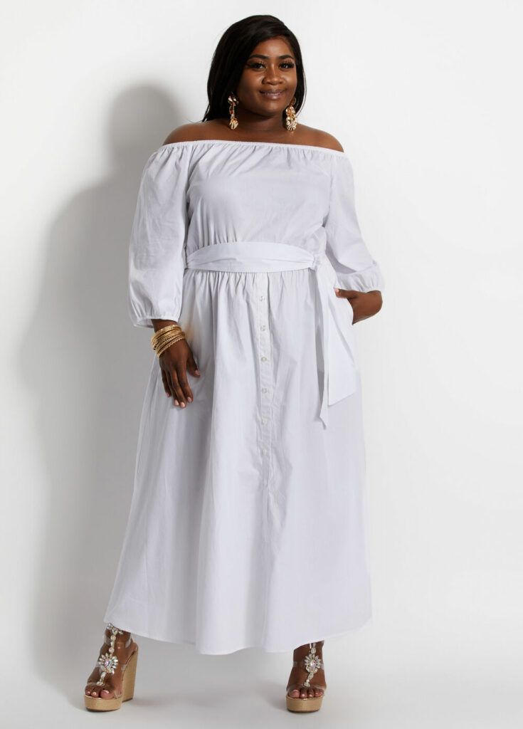 WHITE OFF THE SHOULDER MAXI DRESS
