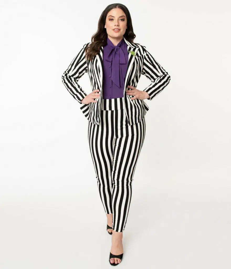 Beetlejuice x Unique Vintage Plus Size Black & White Stripe Rizzo Cigarette Pants