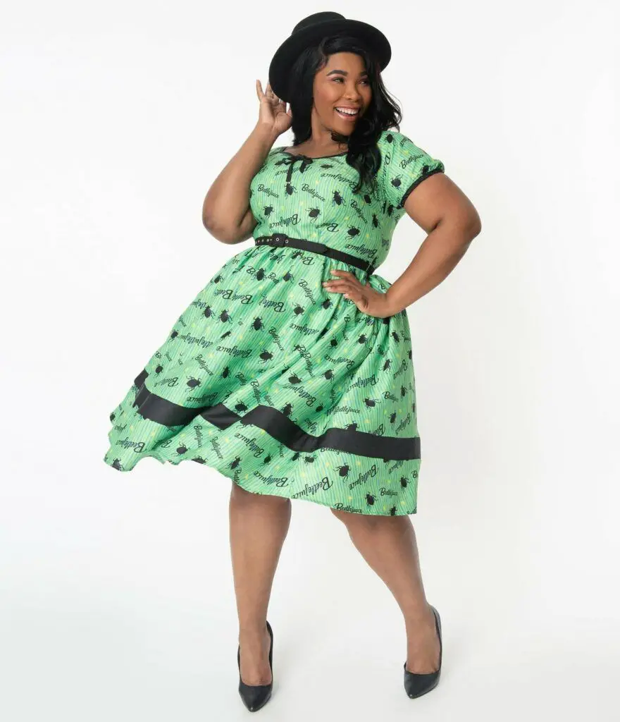 Beetlejuice x Unique Vintage Plus Size Crawling Critters Print Hannah Swing Dress