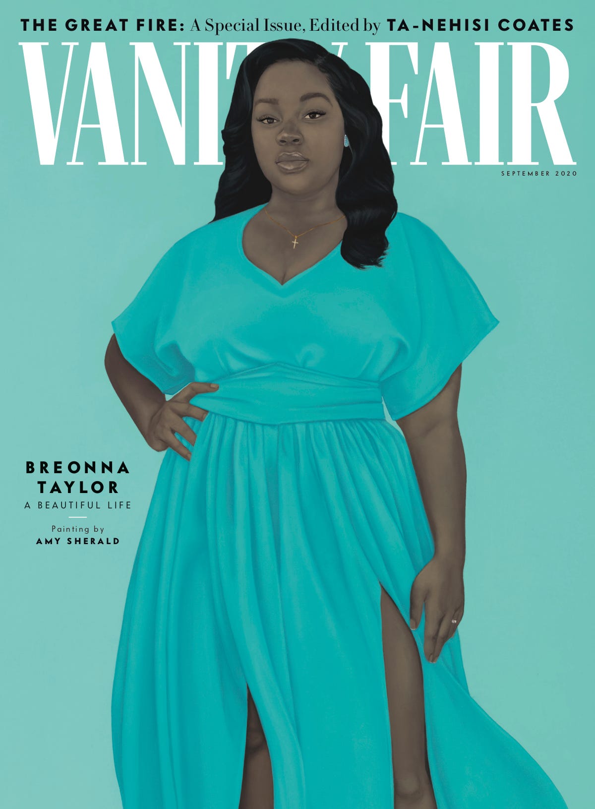 Breonna Taylor Portrait by Amy Sherald on the cover of Vanity Fair, September 2020 Issue in dress by Jibri