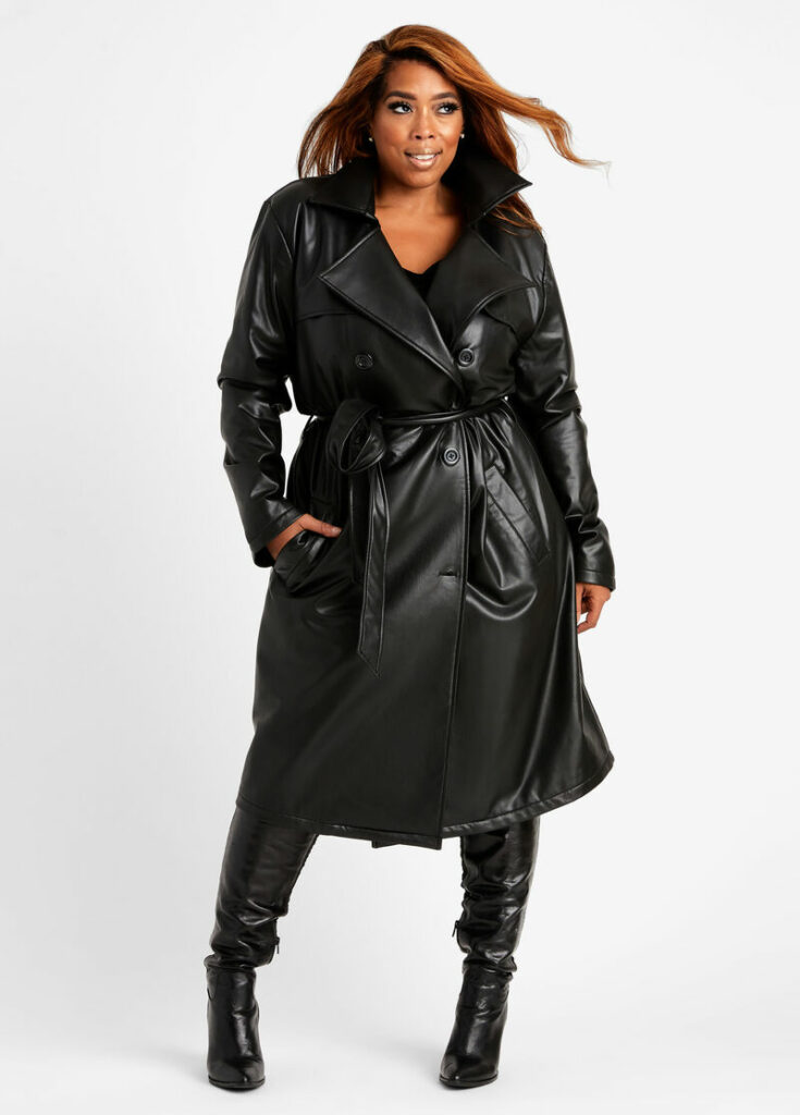 Faux Leather Double Breasted Coat