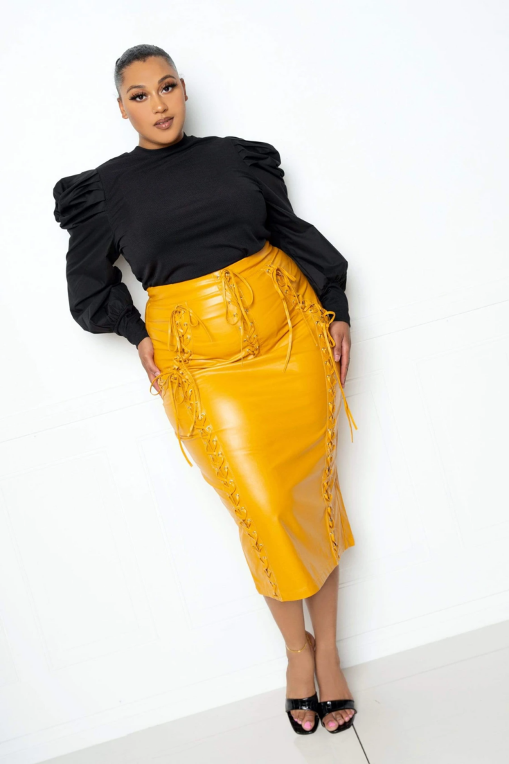 Faux Leather Laced Midi Skirt