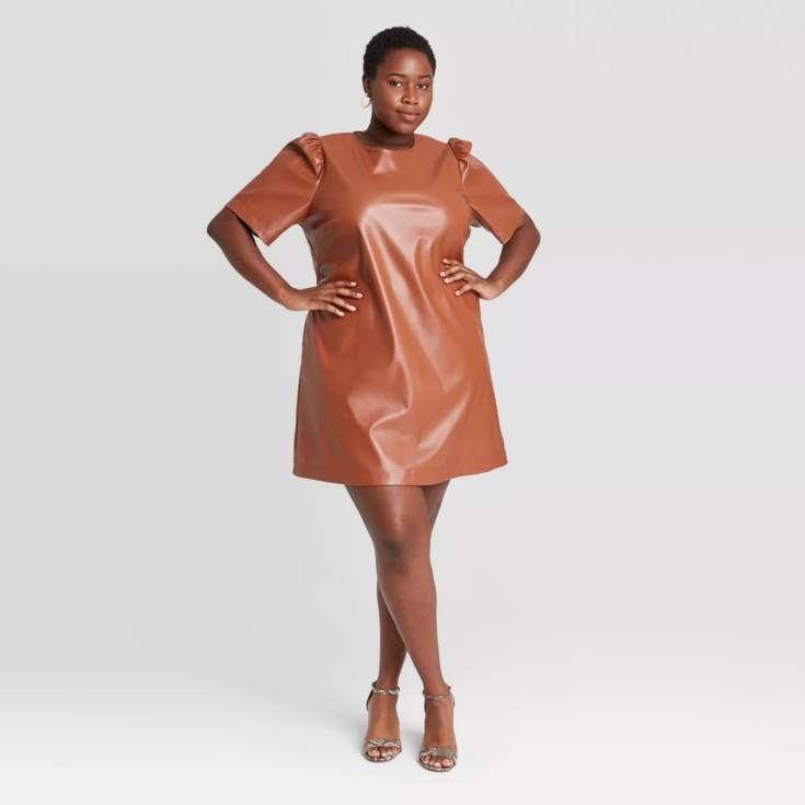 Short Sleeve Faux Leather Dress