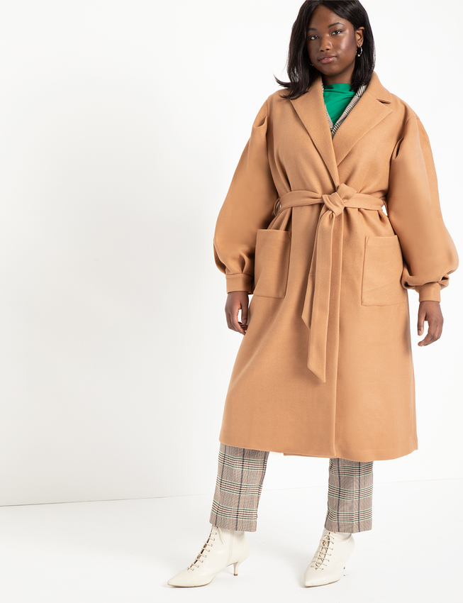 Plus size winter coats- Eloquii Puff Sleeve Robe Coat