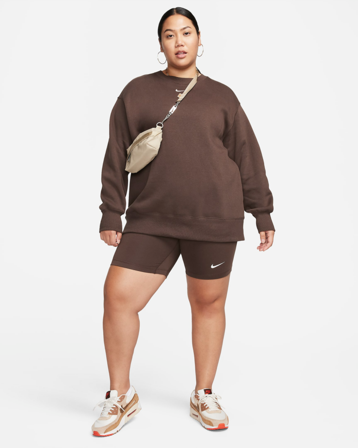 Nike Womens Sportswear Classic High Waisted 822 Biker Shorts Plus Size in Brown