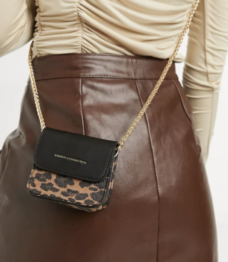 French Connection mini crossbody in black and leopard print