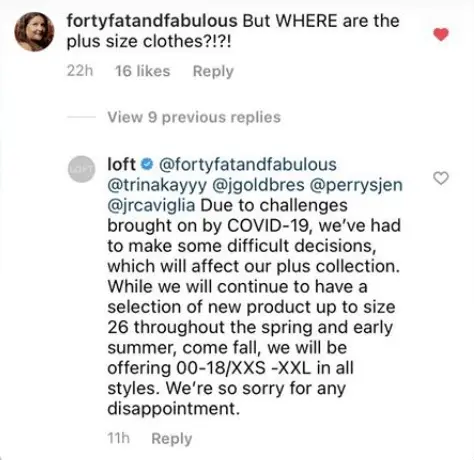 LOFT getting rid of plus 