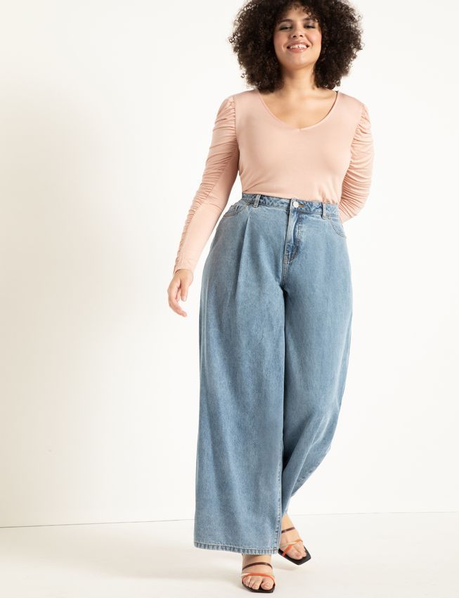 Plus size denim 2025 wide leg pants