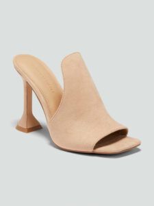 Fashion to Figure Shoe Collection Wide Width Peep Toe Statement Mules in Nude