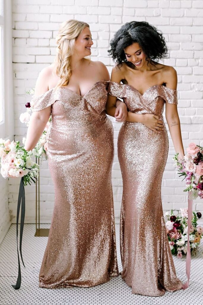 plus size bridesmaid's dresses - gold glitter