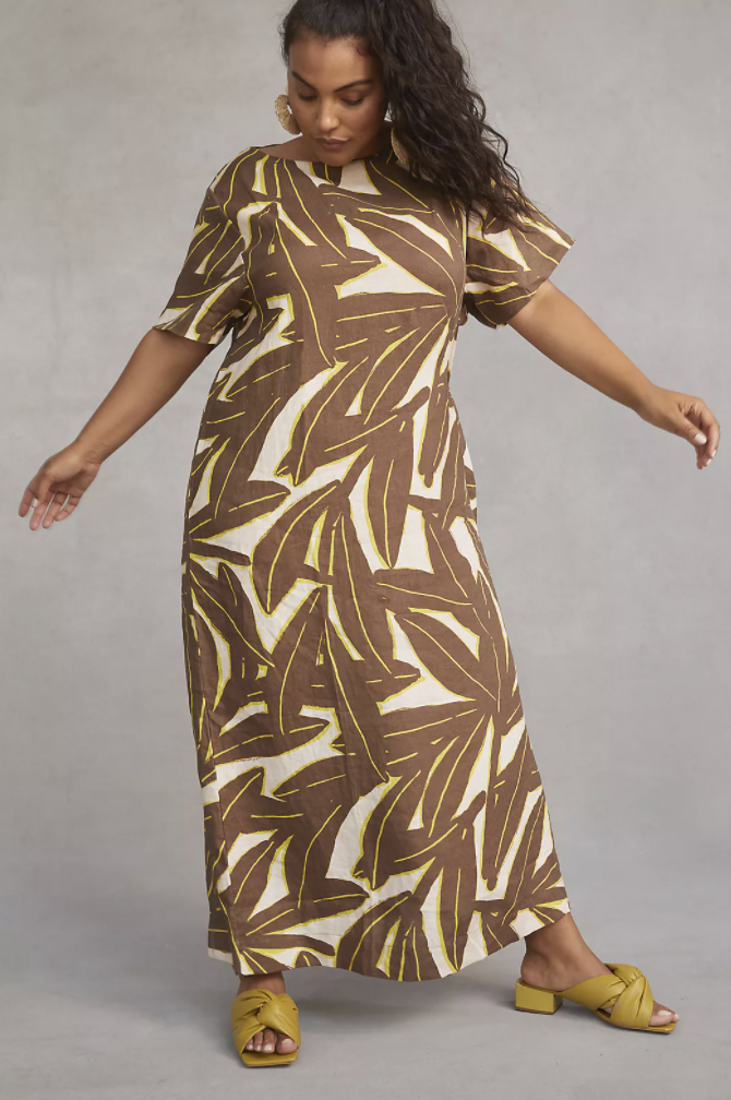 WHIT TWO Banana Leaf Linen Maxi Dress