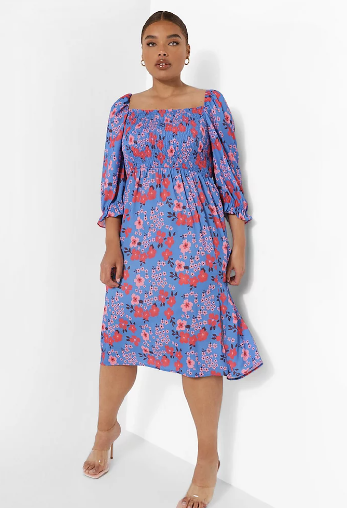 plus puff sleeve floral dress