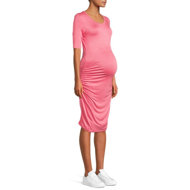 Oh Mamma Womens Maternity Short Sleeve Scoop Neck Dress