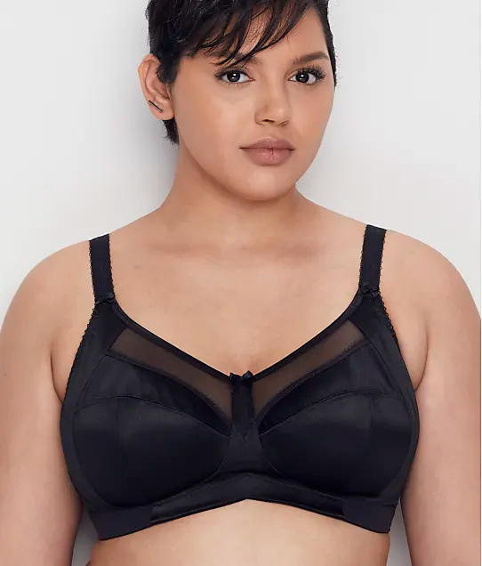 model wearing the Goddess Keira soft cup bra in the color black