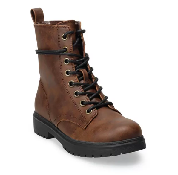 brown combat boots with a black rubber sole 