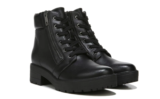 black combat boots with sipper and laces