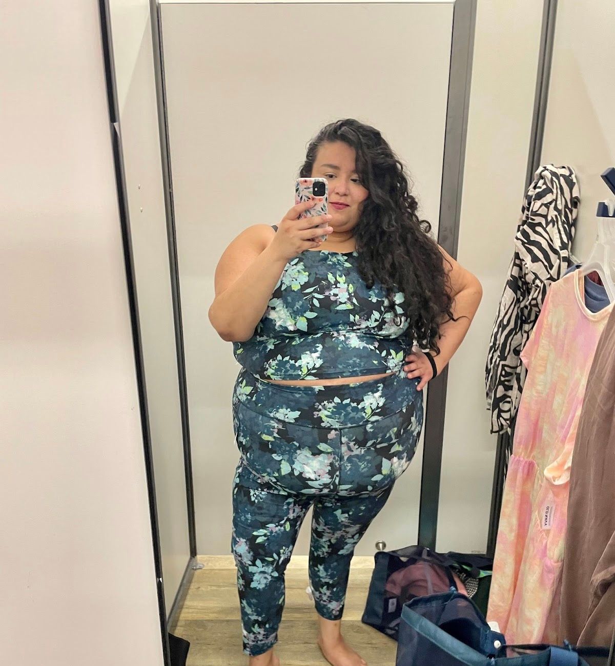 Light Support PowerSoft Longline Sports Bra High Waisted PowerSoft 7 8 Length Side Pocket Leggings In Blue Watercolor Floral 1