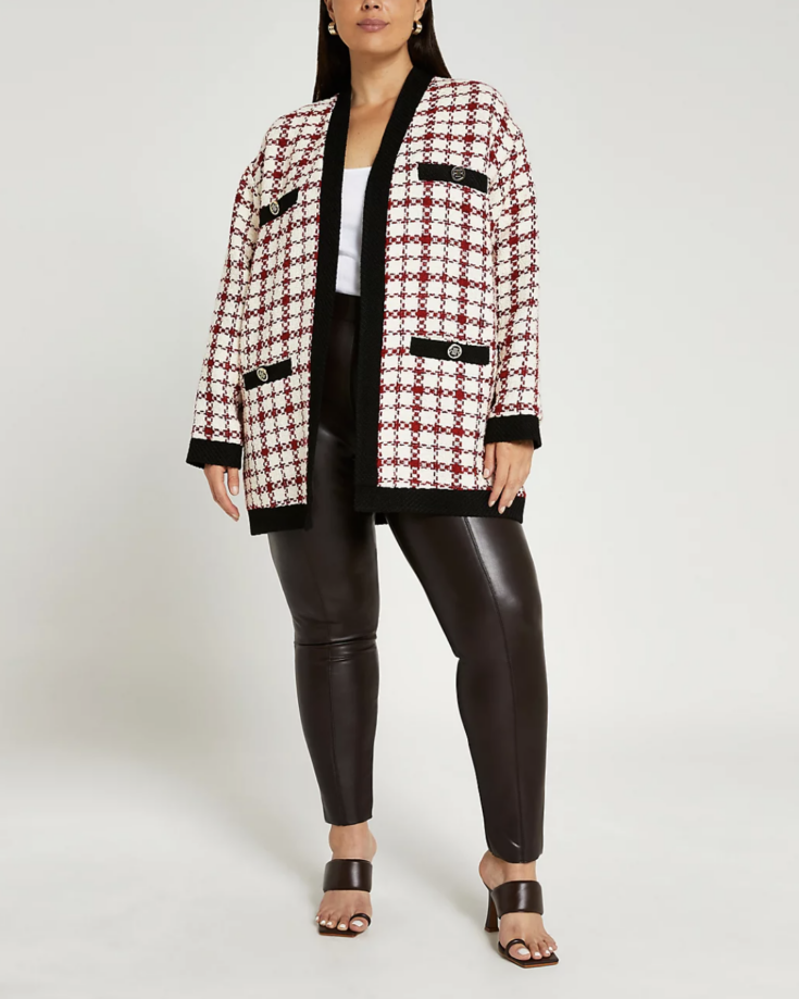 River Island boucle check blazer in red part of a set
