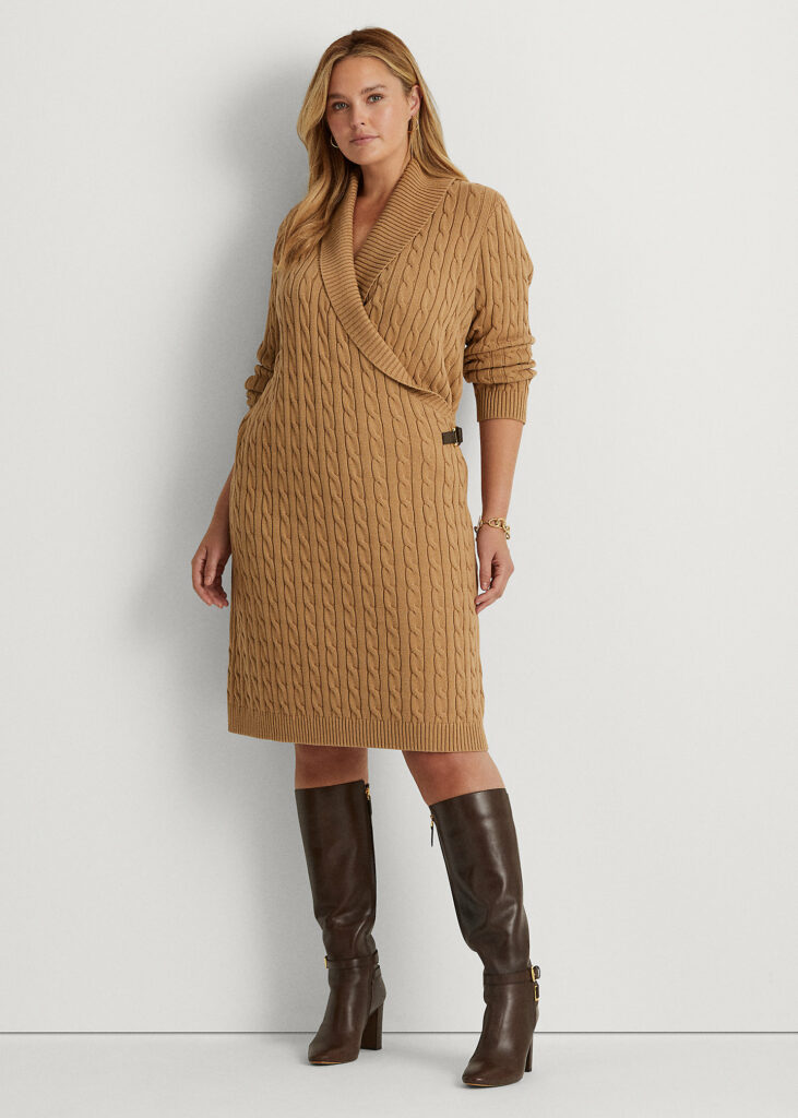 Cable Knit Buckle Trim Sweater Dress