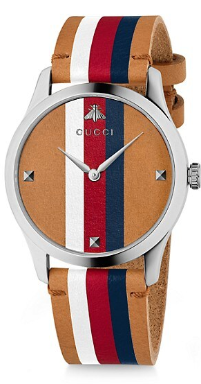 Gucci G Timeless Stripe Wide Leather Strap Watch