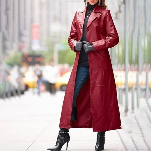 Long Faux Leather Trench Coat Plus