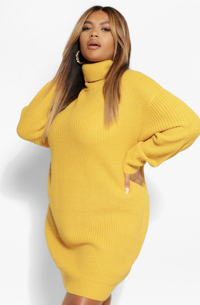 Mustard yellow Plus Turtleneck Sweater Dress