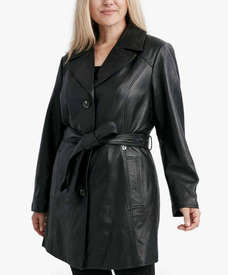Tahari Leather Belted Trench Coat