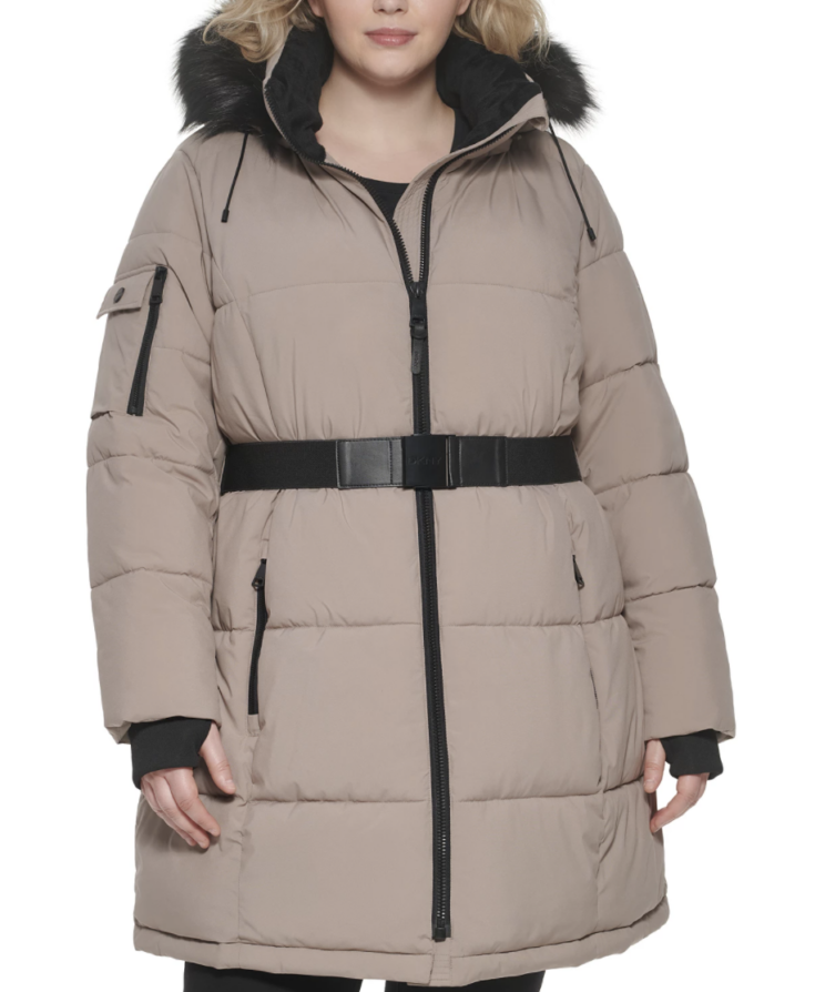 dkny belted puffer