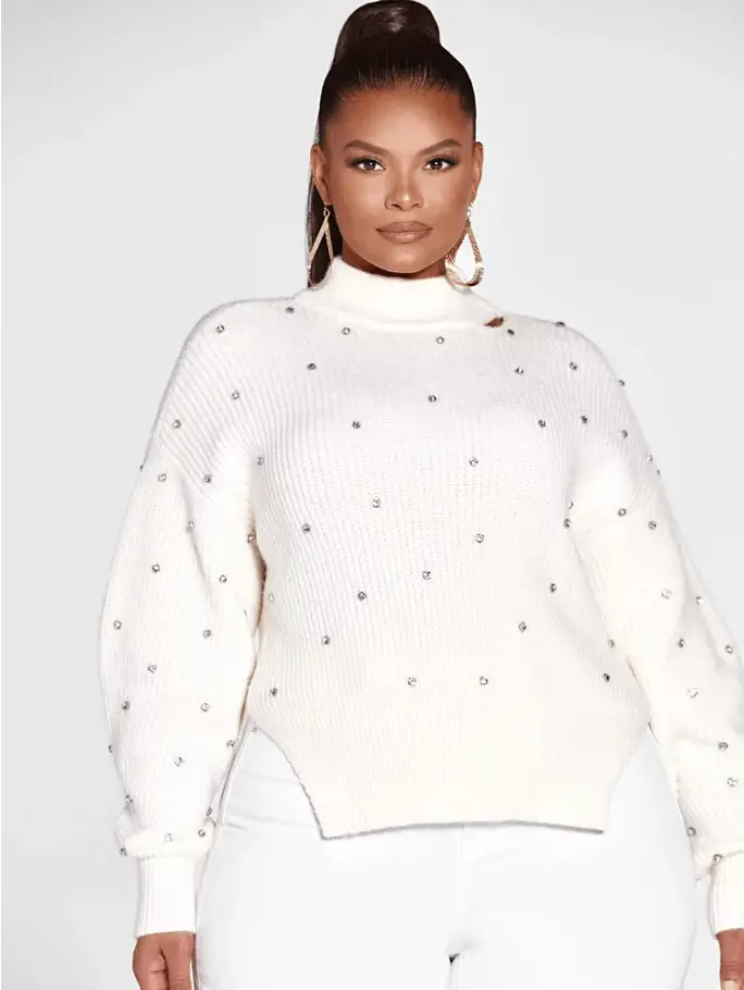 Carine Rhinestone Split Hem Sweater