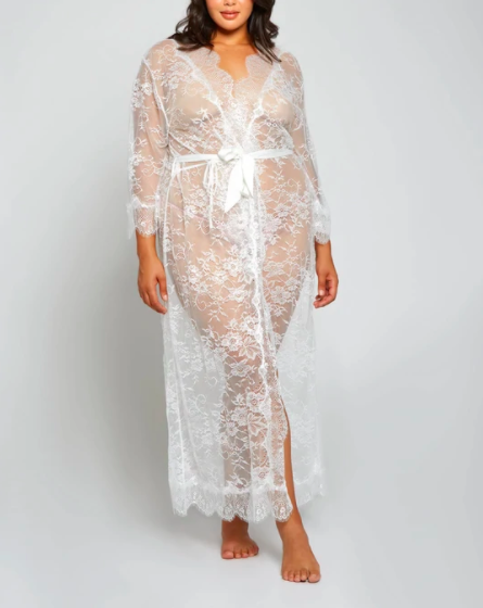 ICollection LingerieJasmineWhite All Lace Long Plus Size Robe 1 2 1