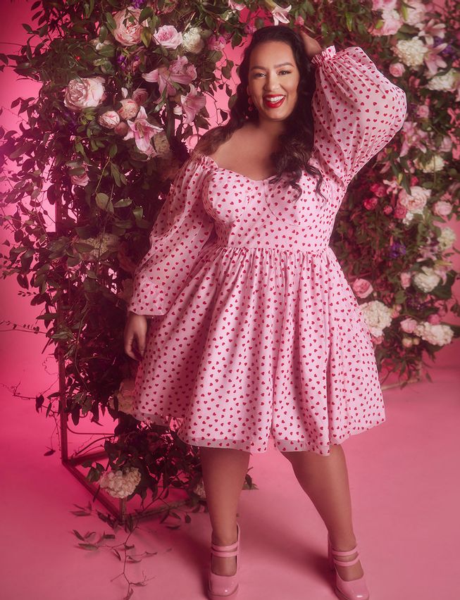 Eloquii's Heart Texture Mini-Dress featured in 4 Style Tips for that Perfect Plus-Size Valentine's Date Night Look!