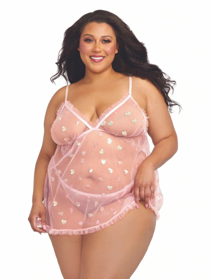DREAMGIRL PLUS SIZE SEQUIN HEART MESH BABYDOLL SET scaled 1 2 1